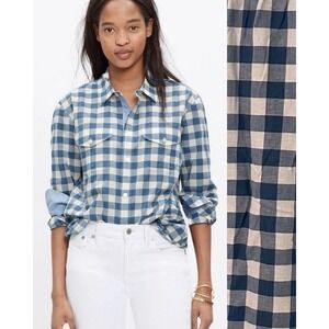 Madewell Womens Blue Gingham Check Cargo Work Shirt Button Up Casual Preppy‎ L